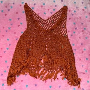 Flowy orange open weave blouse